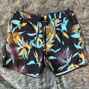Volcom Mens Swim Trunks Bathing Suit Bottoms Stretch Swimsuit Leaf Large